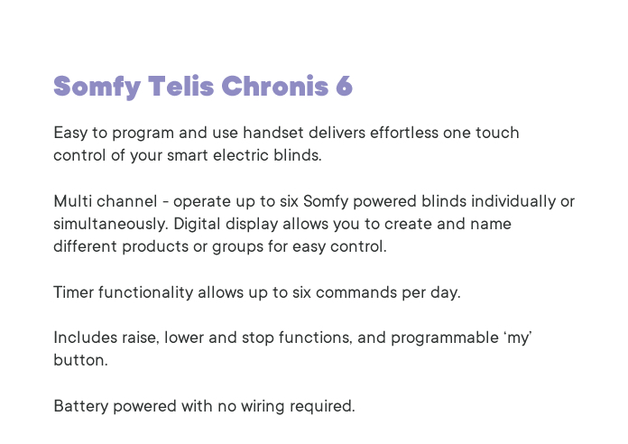 Somfy Telis 6 Chronis RTS - Motorised Blind Accessory - Image 4
